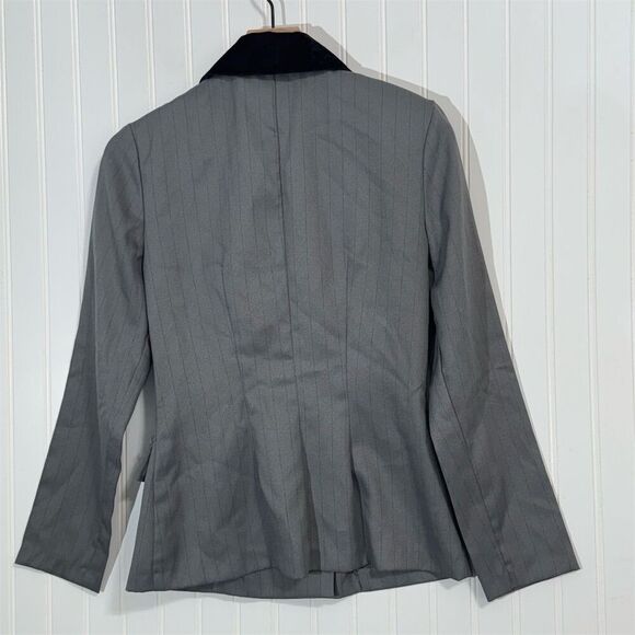 Vintage City Triangles Blazer Women’s 5 Gray Pinstripe Velvet Collar 80s 90s USA - Picture 3 of 10